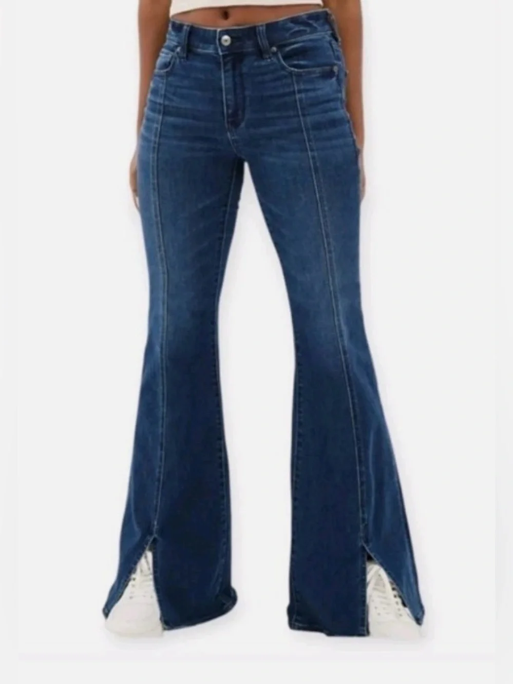 American Eagle Festival Flare Jeans Womens 10 Blue Med Wash High Rise Stretch